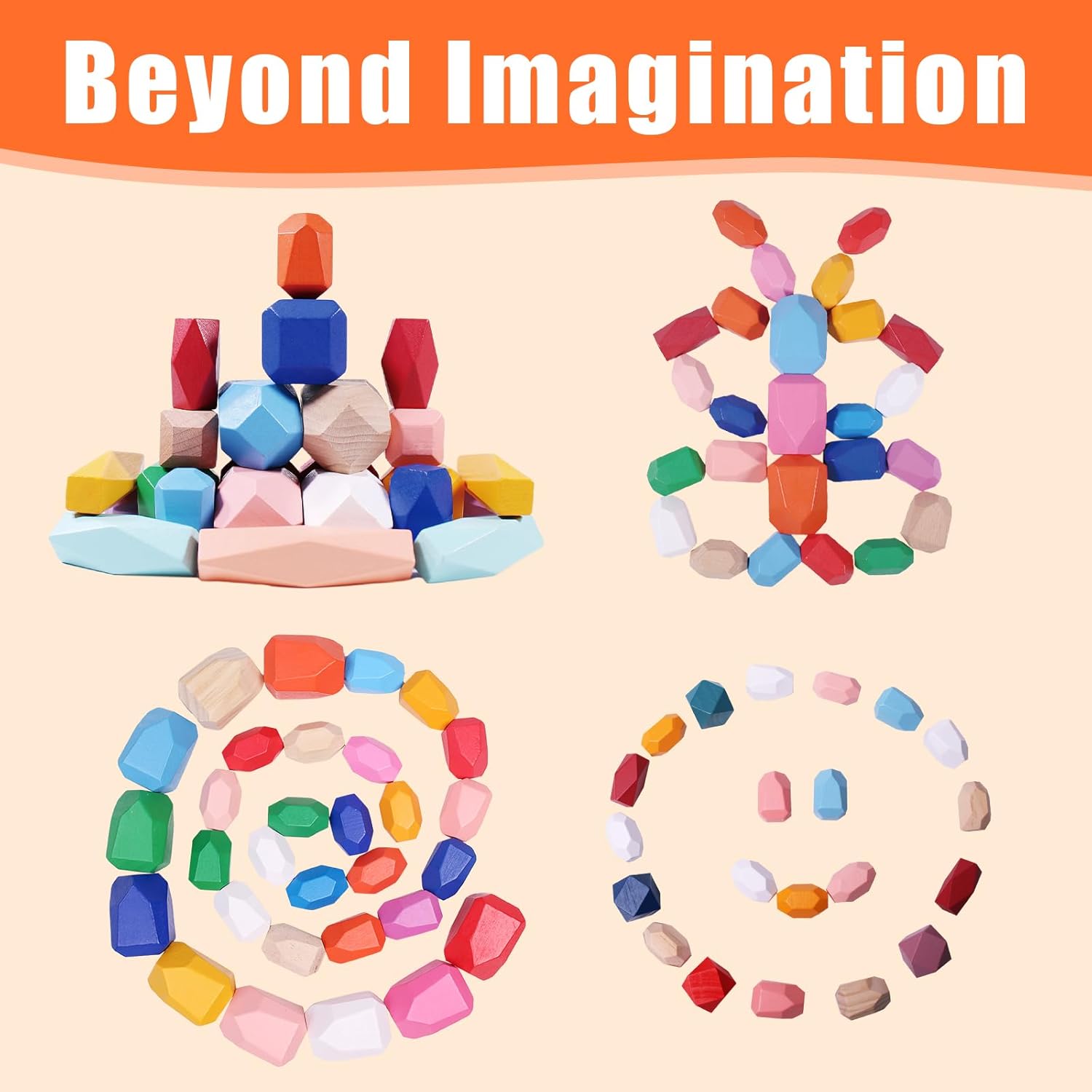 Building Rocks Toy 24 PCS Assorted Wooden Sorting Stacking Rocks Stones,Sensory Toddler ...
